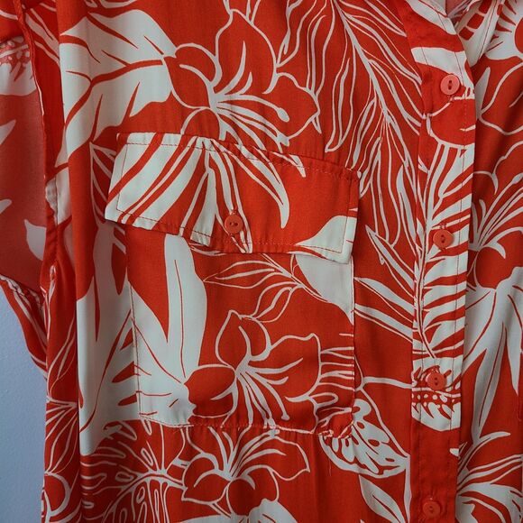 Joie Women's Orang & White Floral Print Button-Up Blouse Top Size L - Picture 4 of 10